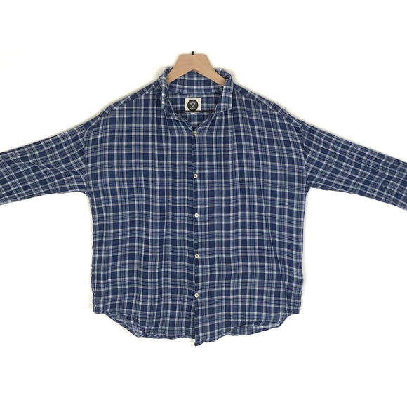 BSBEE 100% Cotton Shirt Women's Sz L Blue Plaid Long Sleeve Button Drop Shoulder - Picture 2 of 13